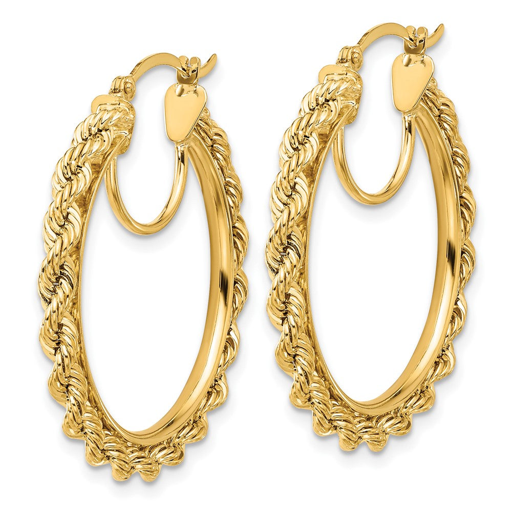 14K Yellow Gold Polished and D/C Rope 2.95mm Hoop Earrings