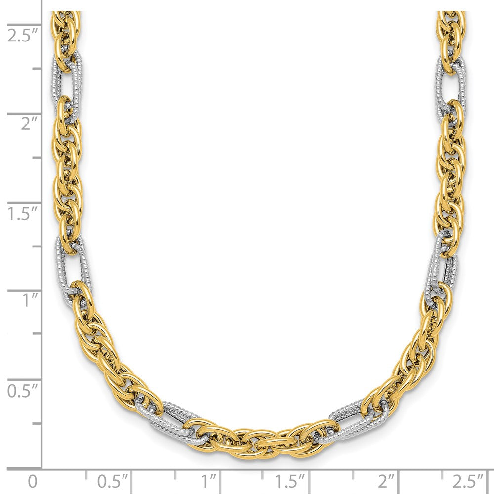 14K Yellow Gold with Rhodium Polished 4.2mm Fancy Rope Chain 18 Inch Necklace