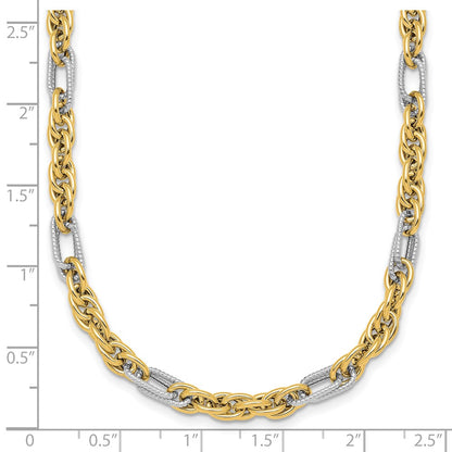 14K Yellow Gold with Rhodium Polished 4.2mm Fancy Rope Chain 18 Inch Necklace