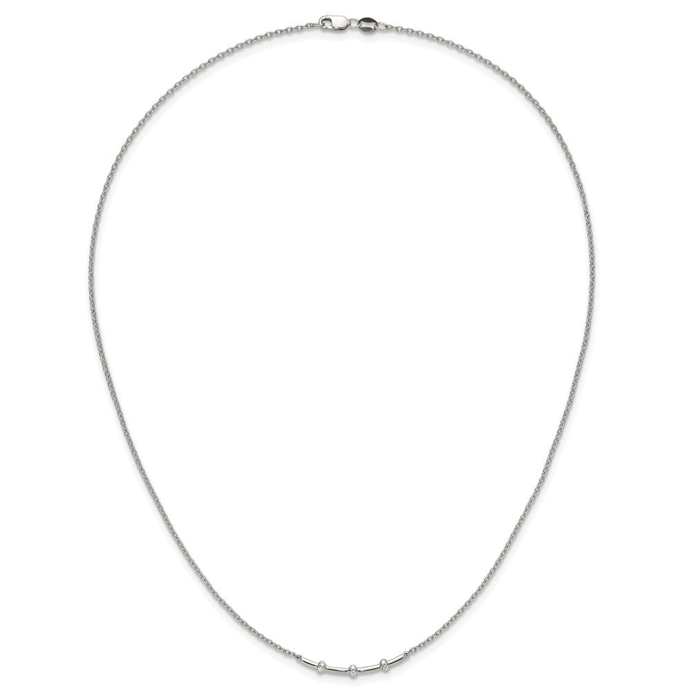 14K White Gold Polished 1/20 carat Diamond Curved Bar 18 Inch Necklace