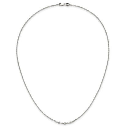 14K White Gold Polished 1/20 carat Diamond Curved Bar 18 Inch Necklace