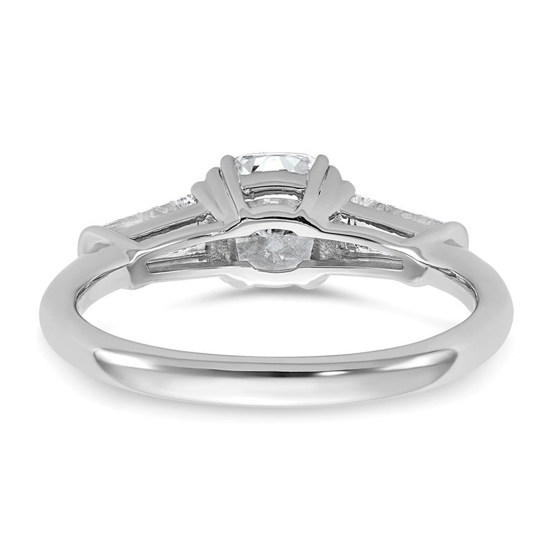 14K White Gold 1 1/2 carat Lab Grown Diamond VS+ F+ Cushion and Tapered Baguette Complete Three Stone Engagement Ring