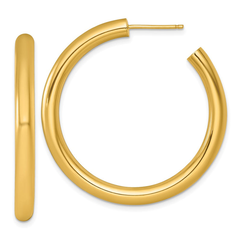 14K Yellow Gold Polished 4.0 x 40mm Tube C-Hoop Post Earrings