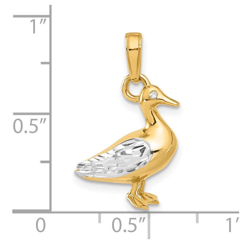 14K Yellow Gold and Rhodium Diamond-cut 3-D Duck Pendant