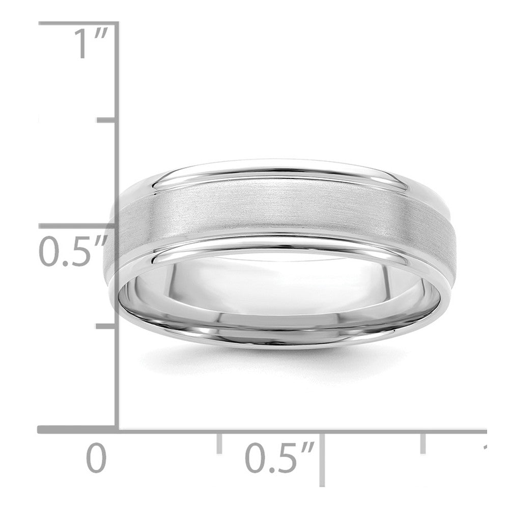 14K White Gold 6mm Heavyweight Comfort Fit Brushed Satin/Polished Grooved Edge Wedding Band Ring
