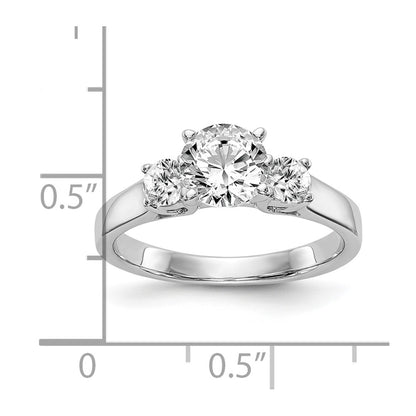 14K White Gold 3-Stone Peg Set Center Semi-mount Diamond Engagement Ring