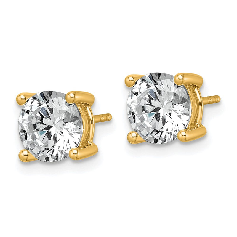 14K Yellow Gold 3 carat Lab Grown Diamond VS+ F+ Round Complete Four Prong Lightweight Stud Earrings