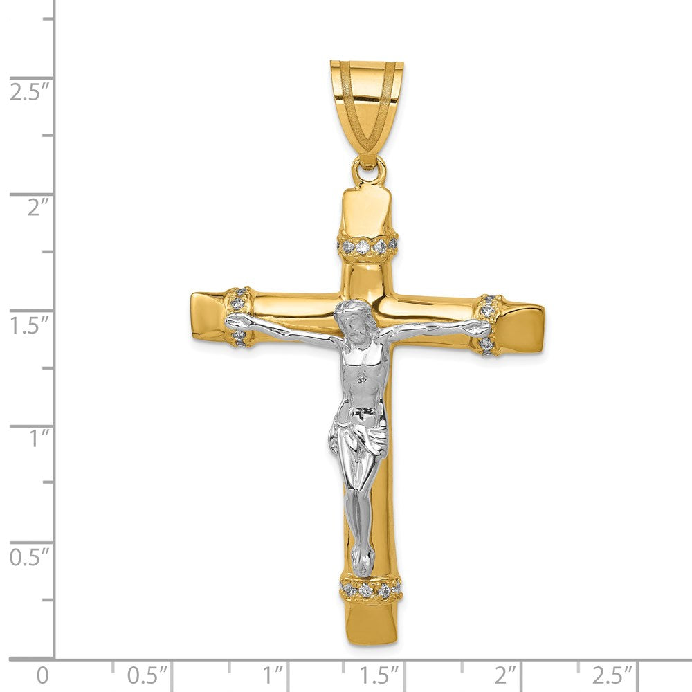 14K Two-Tone Gold Two-tone CZ Crucifix Pendant