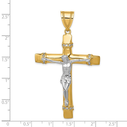 14K Two-Tone Gold Two-tone CZ Crucifix Pendant