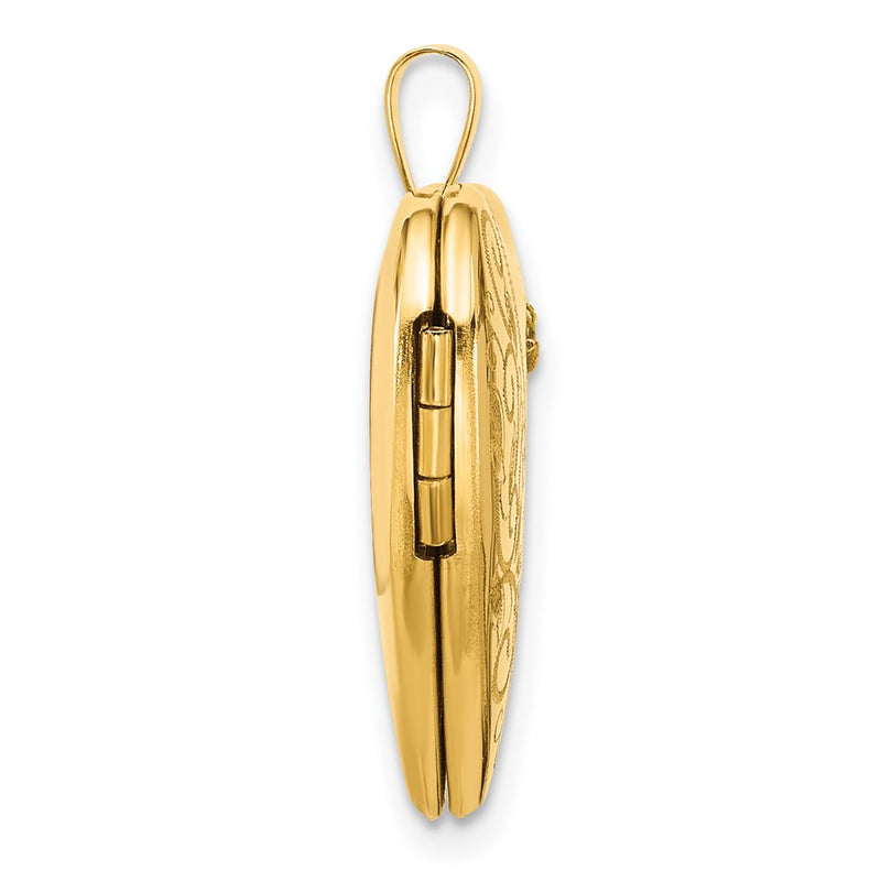14K Yellow Gold Polished Diamond Scrolled 20mm Heart Locket