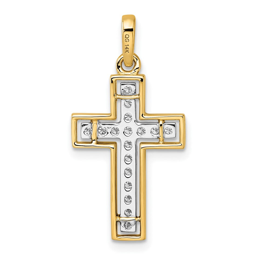 14K Yellow Gold and Rhodium 1/4 carat Diamond Cross Pendant
