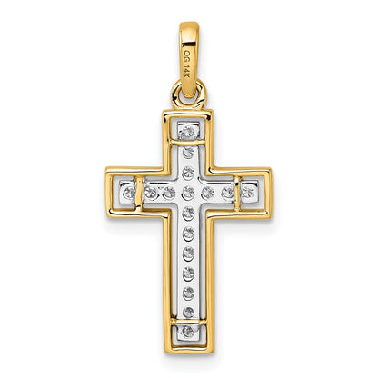14K Yellow Gold and Rhodium 1/4 carat Diamond Cross Pendant