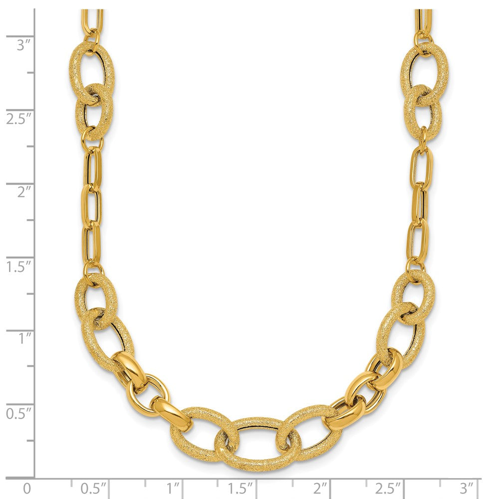 14K Yellow Gold Polished and Textured Link 17.25 Inch Necklace