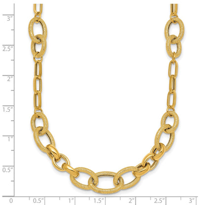 14K Yellow Gold Polished and Textured Link 17.25 Inch Necklace