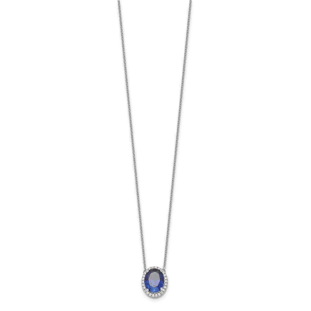 14K White Gold 10x8mm Oval Lab Created Sapphire and Diamond 18 Inch Halo Necklace