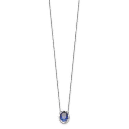 14K White Gold 10x8mm Oval Lab Created Sapphire and Diamond 18 Inch Halo Necklace