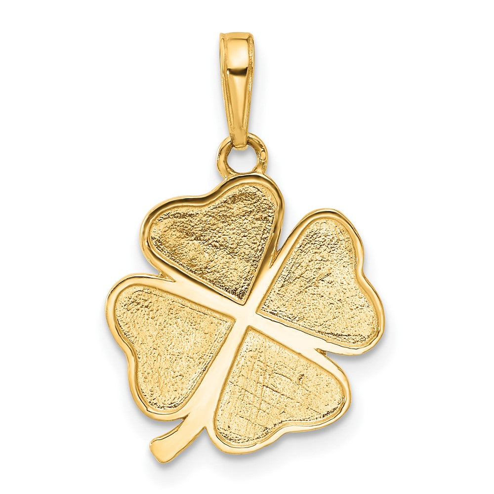 14K Yellow Gold and Rhodium Polished and Diamond-cut 4-Leaf Clover Pendant