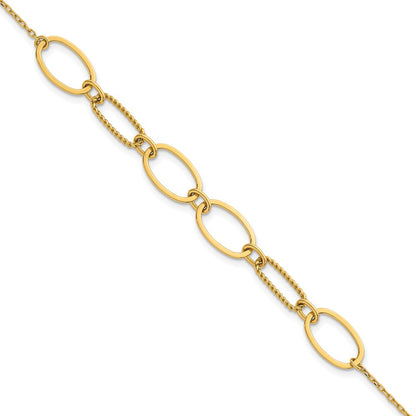 14K Yellow Gold Polished And Twisted 9.5mm Oval Links 6.75 Inch Bracelet Plus 0.5 Inch Extender