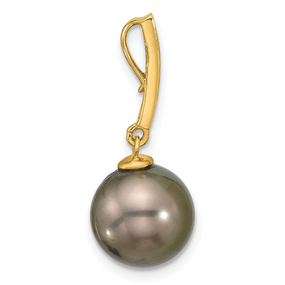 14K Yellow Gold 10-11mm Black Round Tahitian Saltwater Cultured Pearl and .07 Carat Diamond Dangle Chain Slide