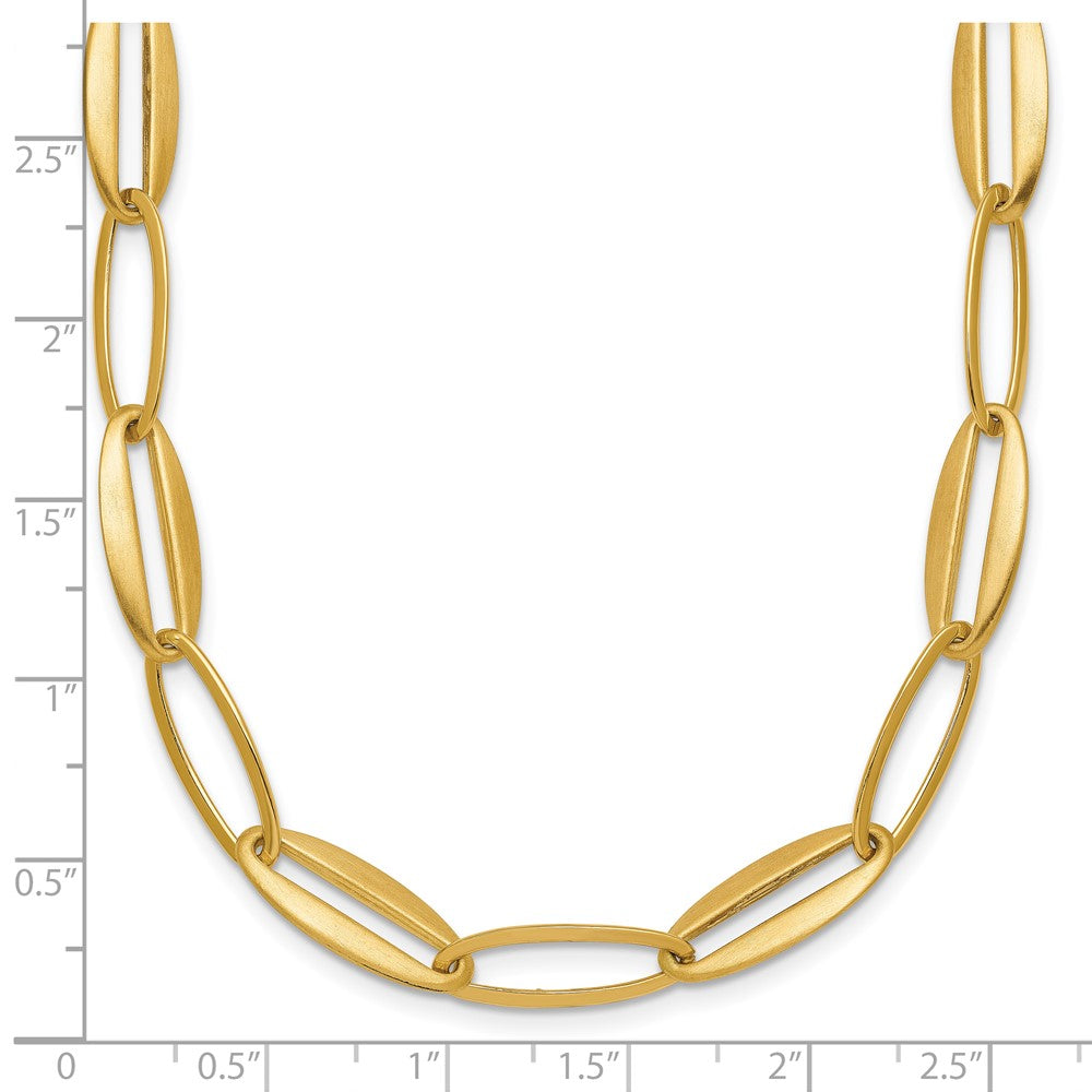 14K Yellow Gold Brushed and Polished 7.25mm Long Oval Link 18 Inch Necklace