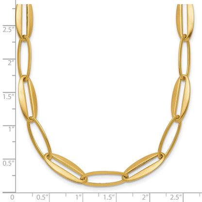 14K Yellow Gold Brushed and Polished 7.25mm Long Oval Link 18 Inch Necklace