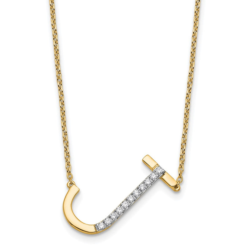 14K Yellow Gold Sideways Diamond Initial J 18 Inch Necklace