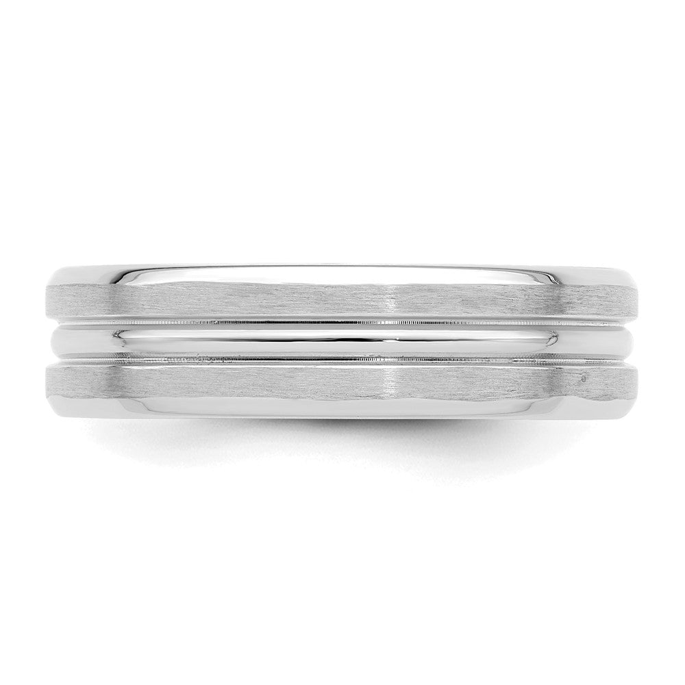 14K White Gold 6mm Heavyweight Comfort Fit Brushed Satin with Center Groove Wedding Band Ring