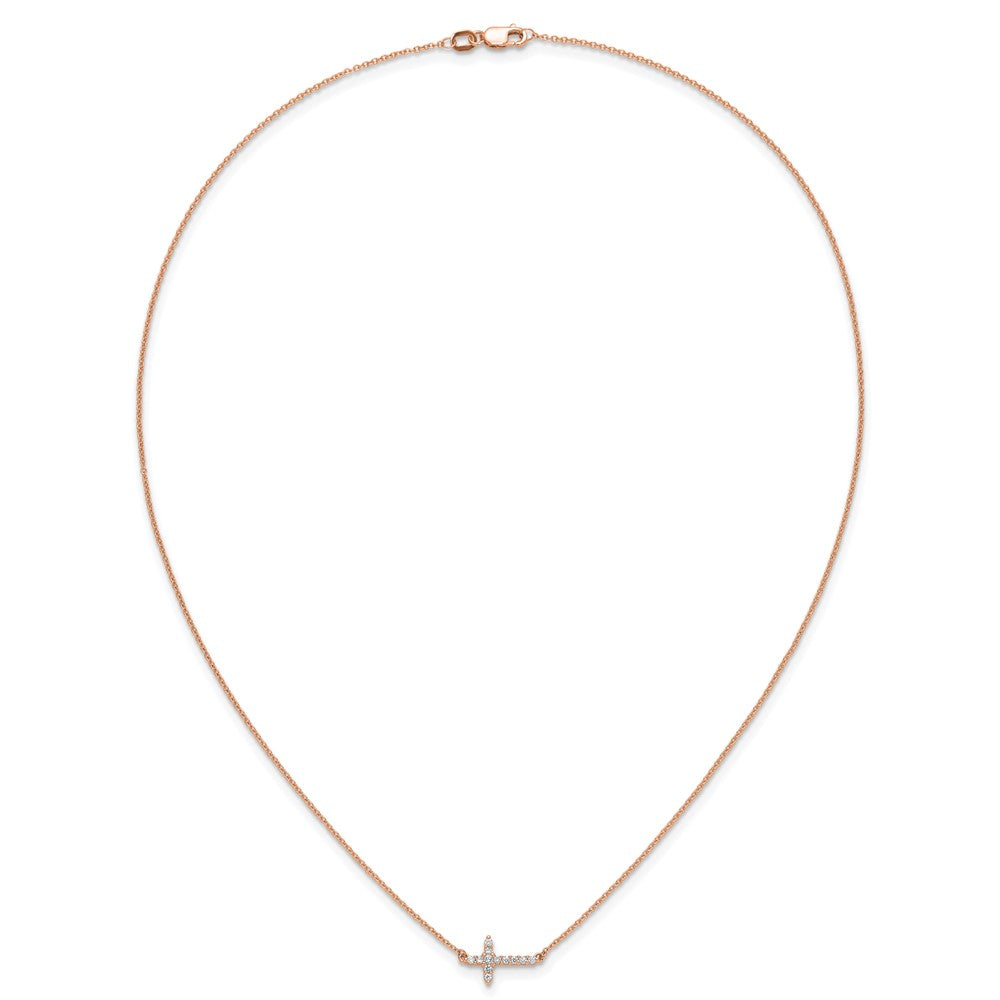 14K Rose Gold 1/6 carat Diamond Sideways Cross 18 Inch Necklace