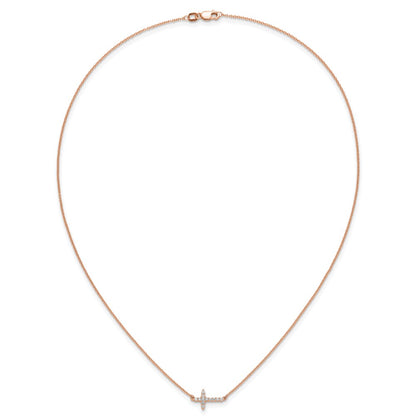 14K Rose Gold 1/6 carat Diamond Sideways Cross 18 Inch Necklace