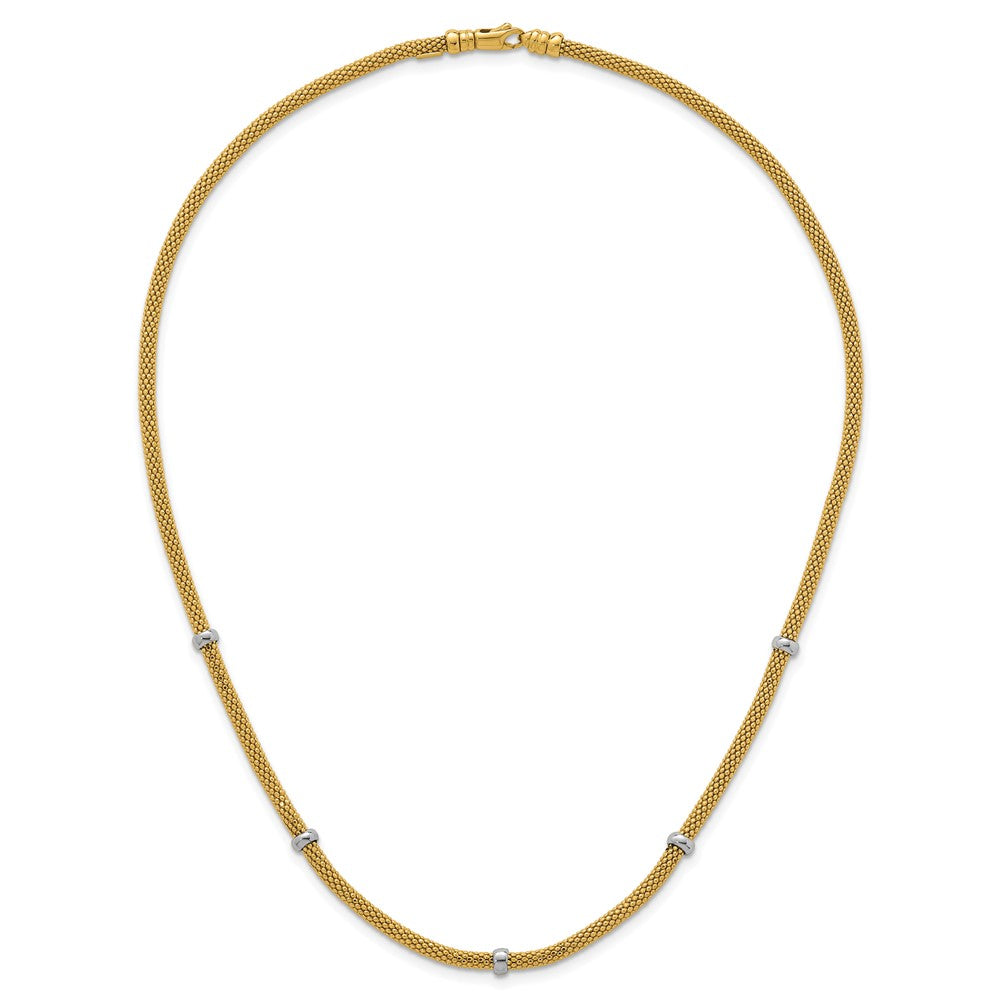 14K Two-Tone Gold Two-tone Polished 7.5mm Fancy Mesh With Bead 18 Inch Necklace