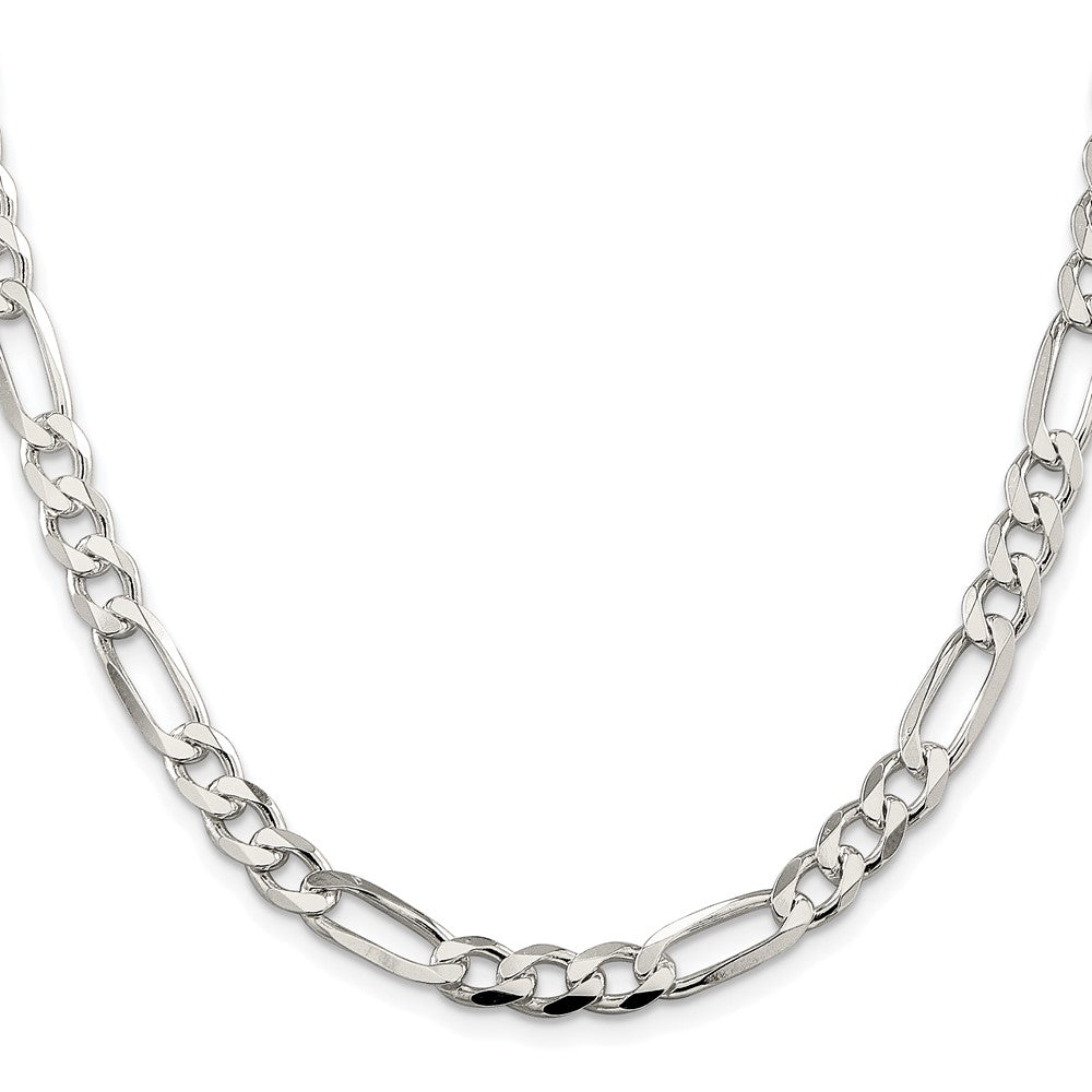 Sterling Silver Rhodium-plated 6.75mm Pav‚ Flat Figaro 26 Inch Chain
