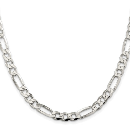 Sterling Silver Rhodium-plated 6.75mm Pav‚ Flat Figaro 26 Inch Chain