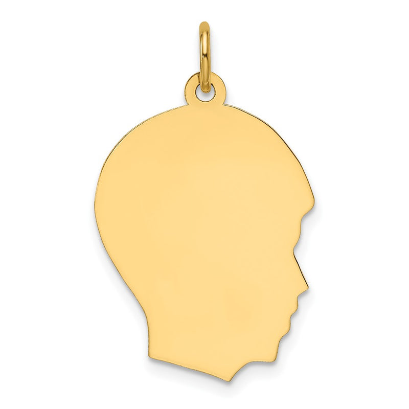 14K Yellow Gold Plain Medium .027 Gauge Facing Right Engravable Boy Head Charm