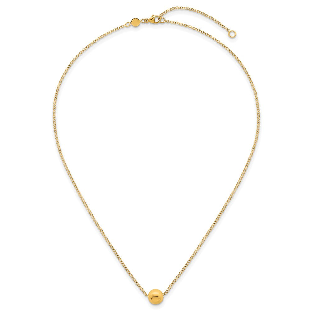 14K Yellow Gold Polished 7.5mm Round Bead 16 Inch Necklace Plus 2 Inch Extender