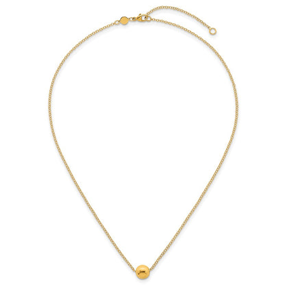 14K Yellow Gold Polished 7.5mm Round Bead 16 Inch Necklace Plus 2 Inch Extender