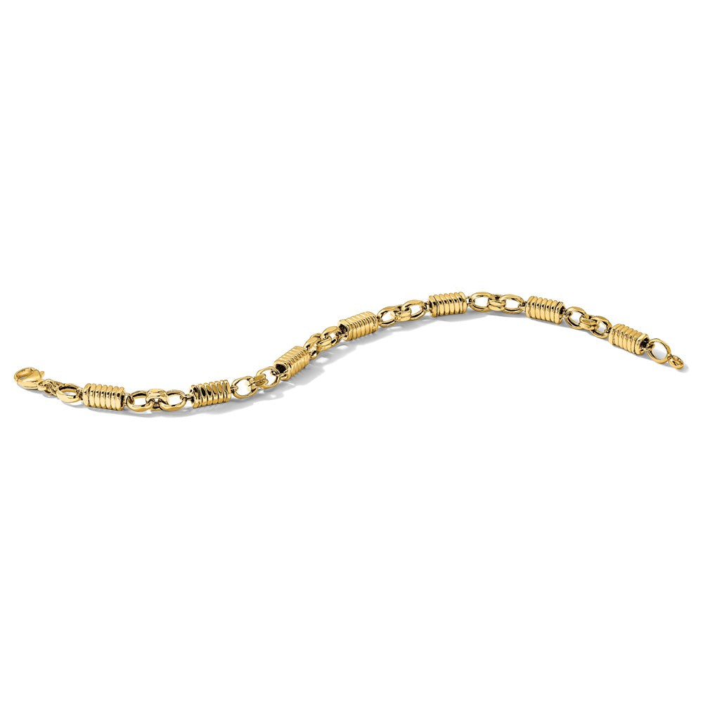 14K Yellow Gold Polished and Grooved 5.4mm Fancy Link 8.5 Inch Mens Bracelet