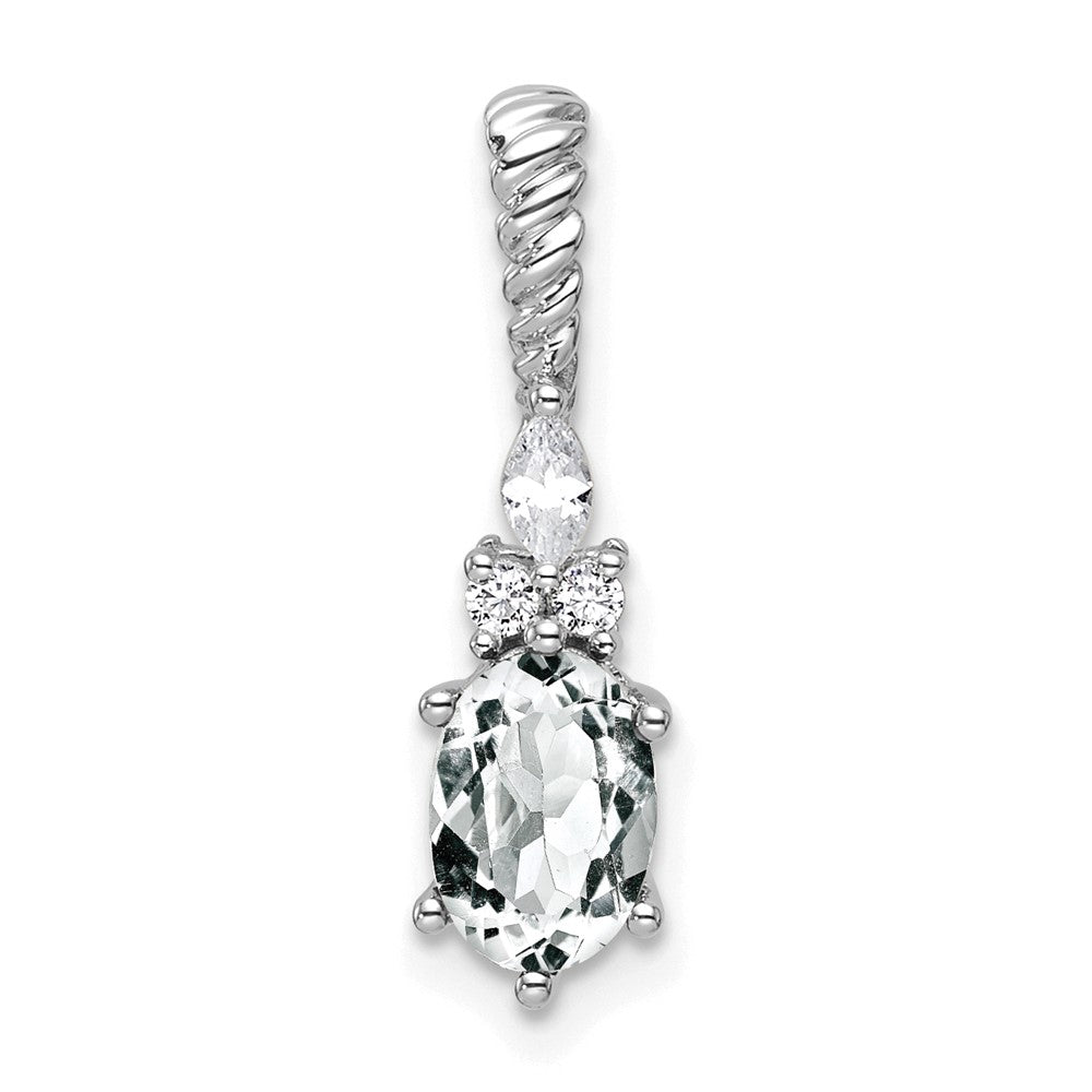 14K White Gold Diamond and 7x5 Oval April/White Topaz Twisted Chain Slide