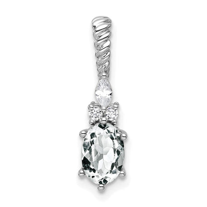 14K White Gold Diamond and 7x5 Oval April/White Topaz Twisted Chain Slide