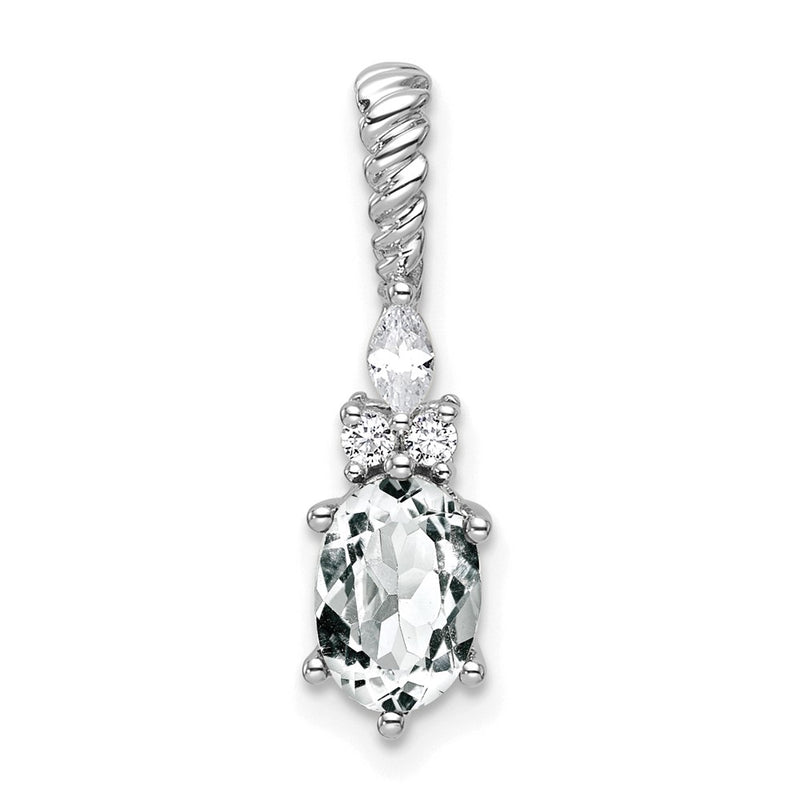 14K White Gold Diamond and 7x5 Oval April/White Topaz Twisted Chain Slide