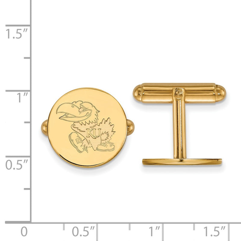 14K Yellow Gold Gold LogoArt University of Kansas Jayhawk Cuff Links