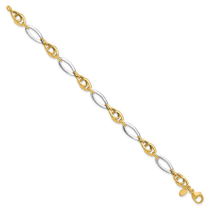 14K Two-Tone Gold Polished 8.25mm Fancy Oval Link 7.75 Inch Bracelet