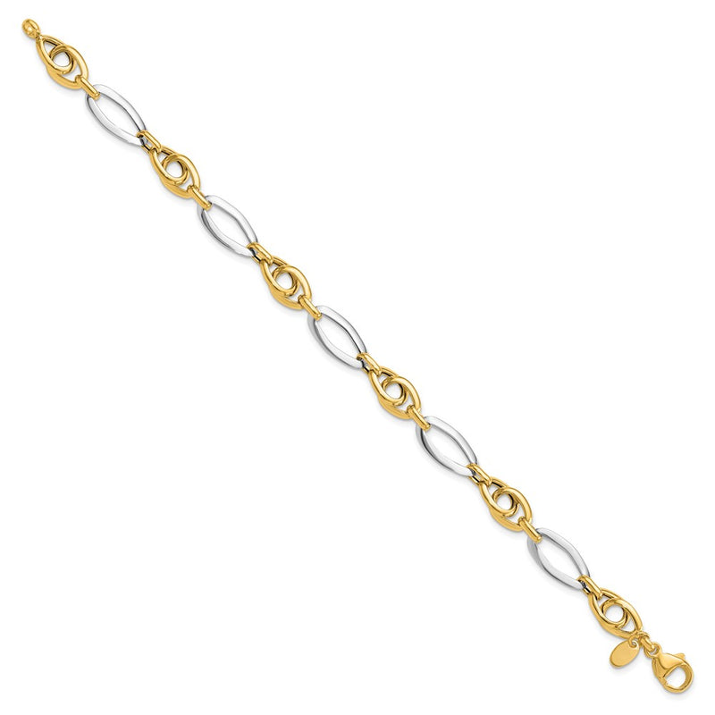 14K Two-Tone Gold Polished 8.25mm Fancy Oval Link 7.75 Inch Bracelet