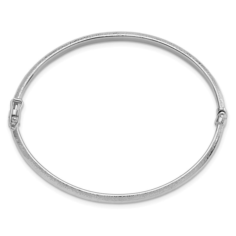 14K White Gold Diamond-cut and Laser-cut 4.10mm Hinged Oval Bangle Bracelet