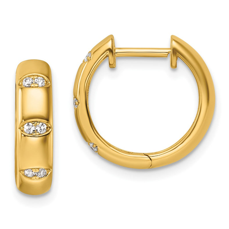 14K Yellow Gold 1/8 carat Diamond Fancy Hinged Hoop Earrings