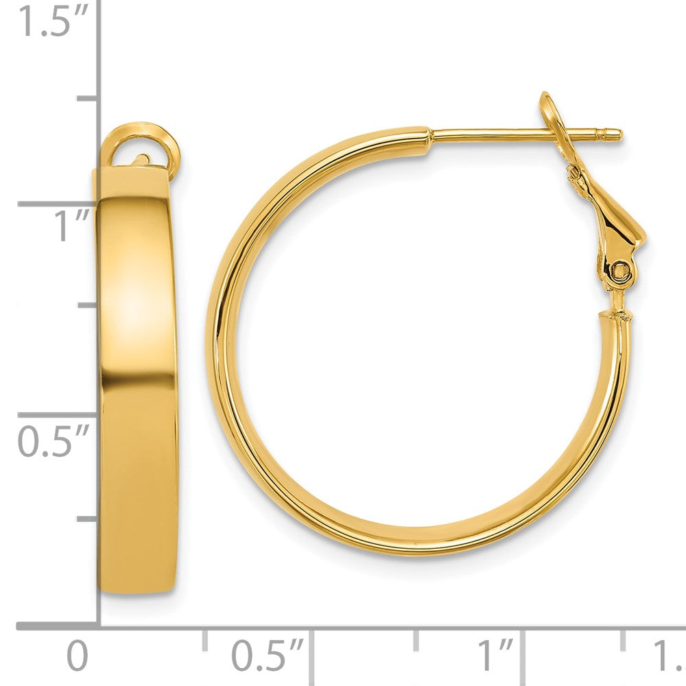 14K Yellow Gold 5x25mm Polished Flat Tube Omega Back Hoop Earrings