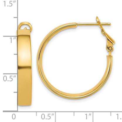 14K Yellow Gold 5x25mm Polished Flat Tube Omega Back Hoop Earrings
