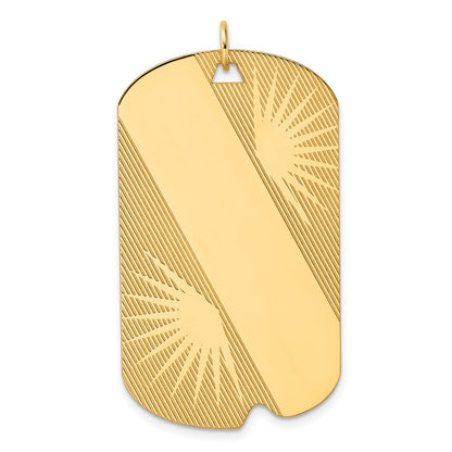 14K Yellow Gold Patterned Sunburst with Diagonal Stripe .018 Gauge Engravable 43x25mm Dog Tag Disc Charm