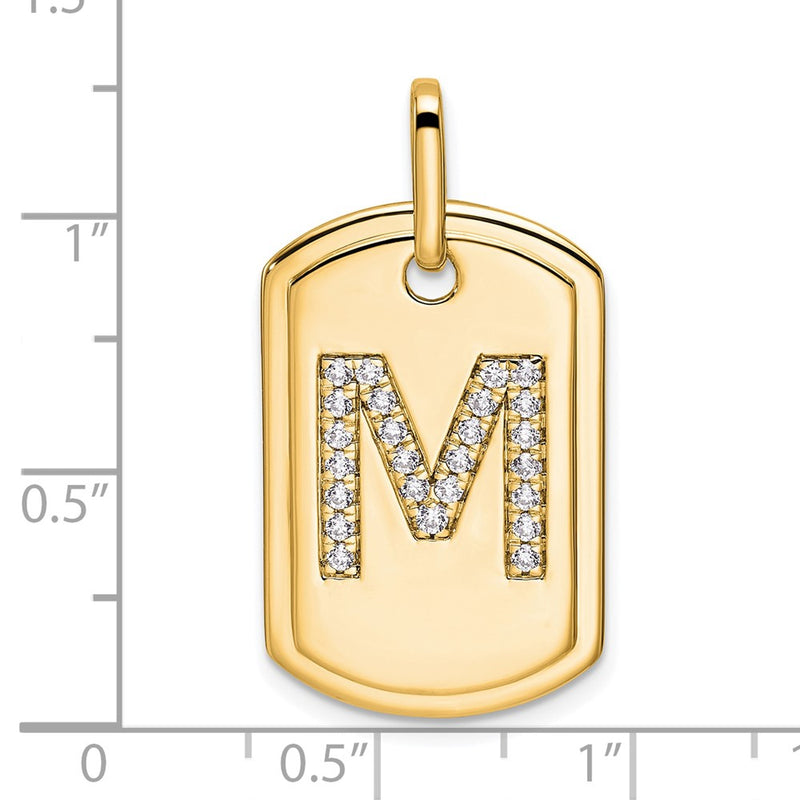 14K Yellow Gold Diamond Initial M Dog Tag Charm