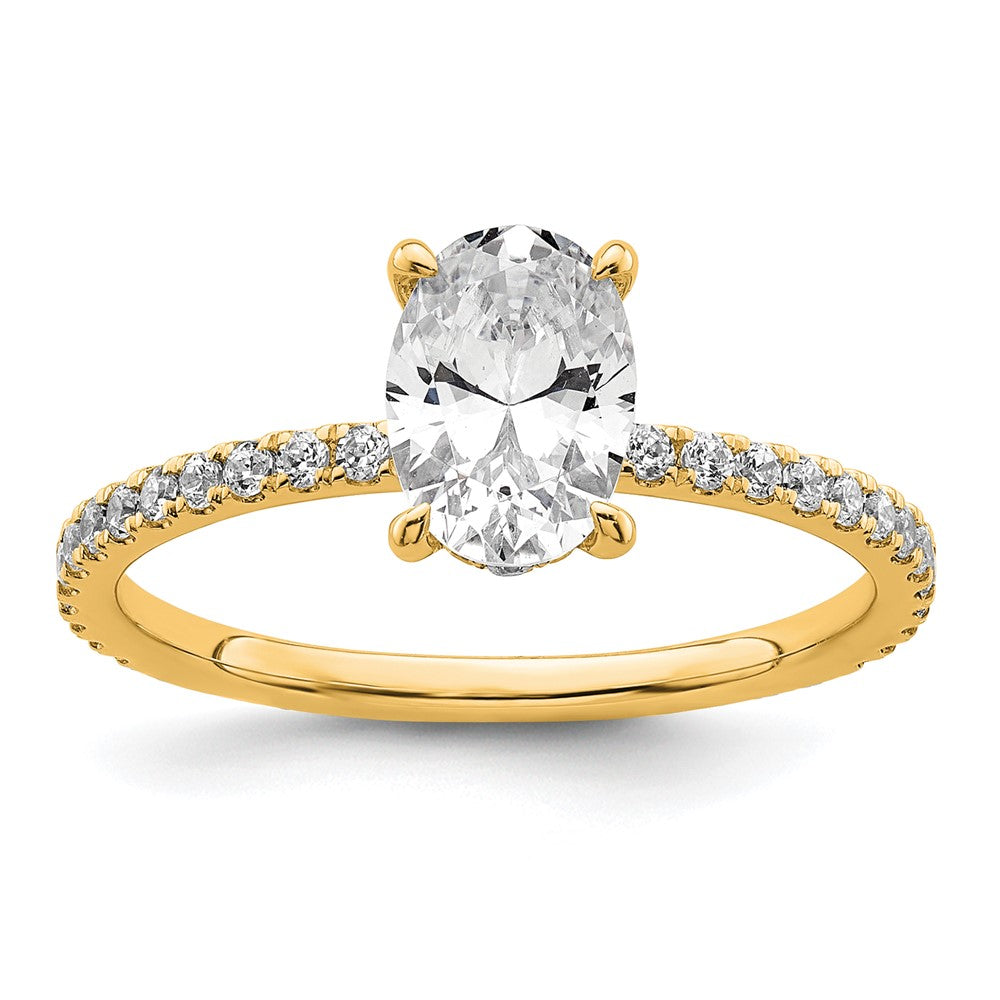 14K Yellow Gold 1 1/3 carat Certified Lab Grown Diamond VS/SI+ G+ Oval Complete Solitaire with Flair Engagement Ring