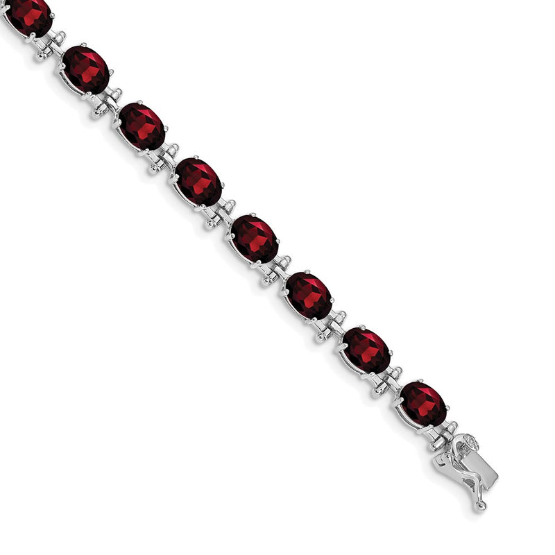 14K White Gold Complete Oval Garnet 7 Inch Bracelet